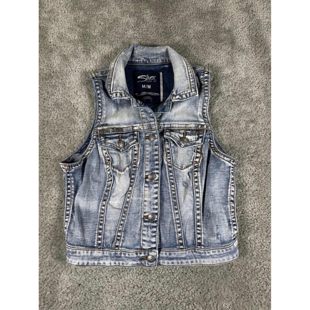 Silver Jeans Co Womens Light Wash Studded Denim Vest SLV2506 Medium